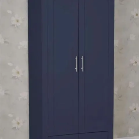 BOXED ANNIERUTH 2 DOOR MANUFACTURED WOOD WARDROBE - BLUE & OAK (3 BOXES)
