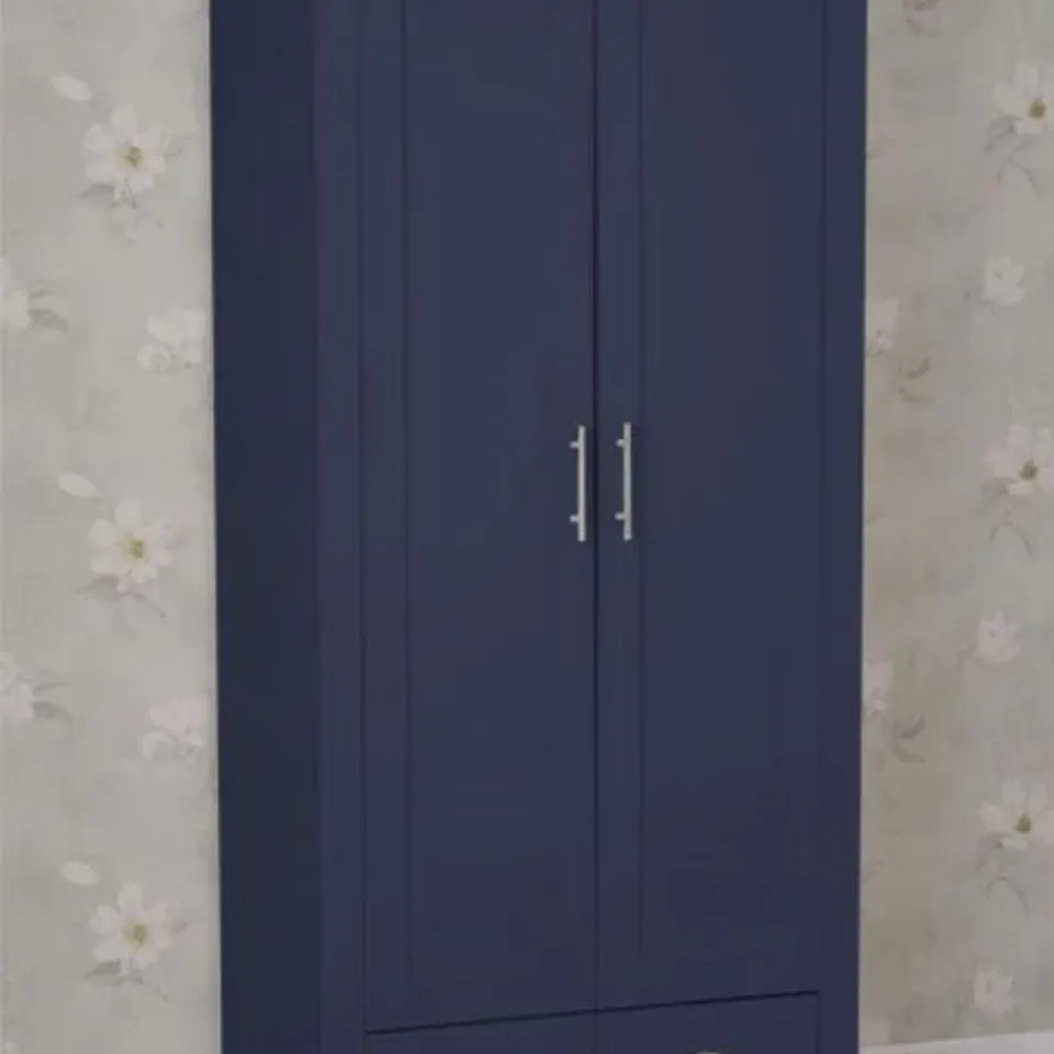 BOXED ANNIERUTH 2 DOOR MANUFACTURED WOOD WARDROBE - BLUE & OAK (3 BOXES)
