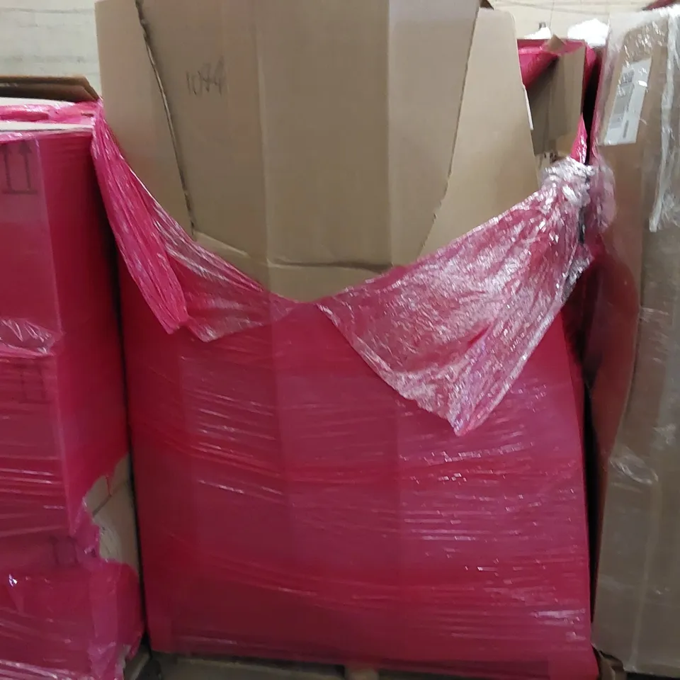 PALLET OF ASSORTED ITEMS INCLUDING: OFFICE CHAIR, ELECTRIC BLANKET, STORAGE OTTOMAN, PRESSURE COOKER, METAL CURTAIN POLE