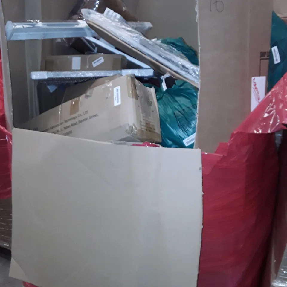 PALLET OF ASSORTED HOUSEHOLD ITEMS TO INCLUDE REIAVEI STORAGE CASE, CARPET CHAIR MAT AND ELECTRIC HEATED BLANKET 