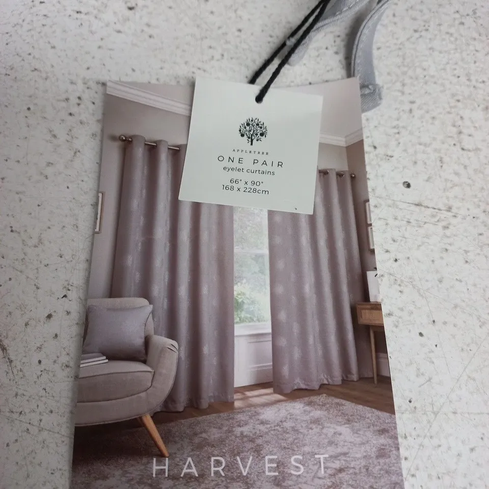 APPLETREE LOFT EYELET CURTAINS IN SILVER - 66" X 90"