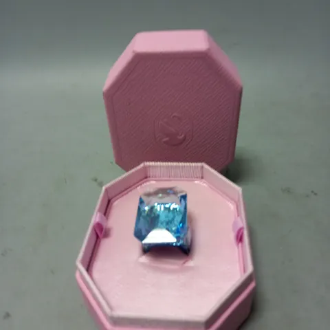 BOXED SWAROVSKI LUCENT COCKTAIL RING, OVERSIZED CRYSTAL, OCTAGON CUT, BLUE