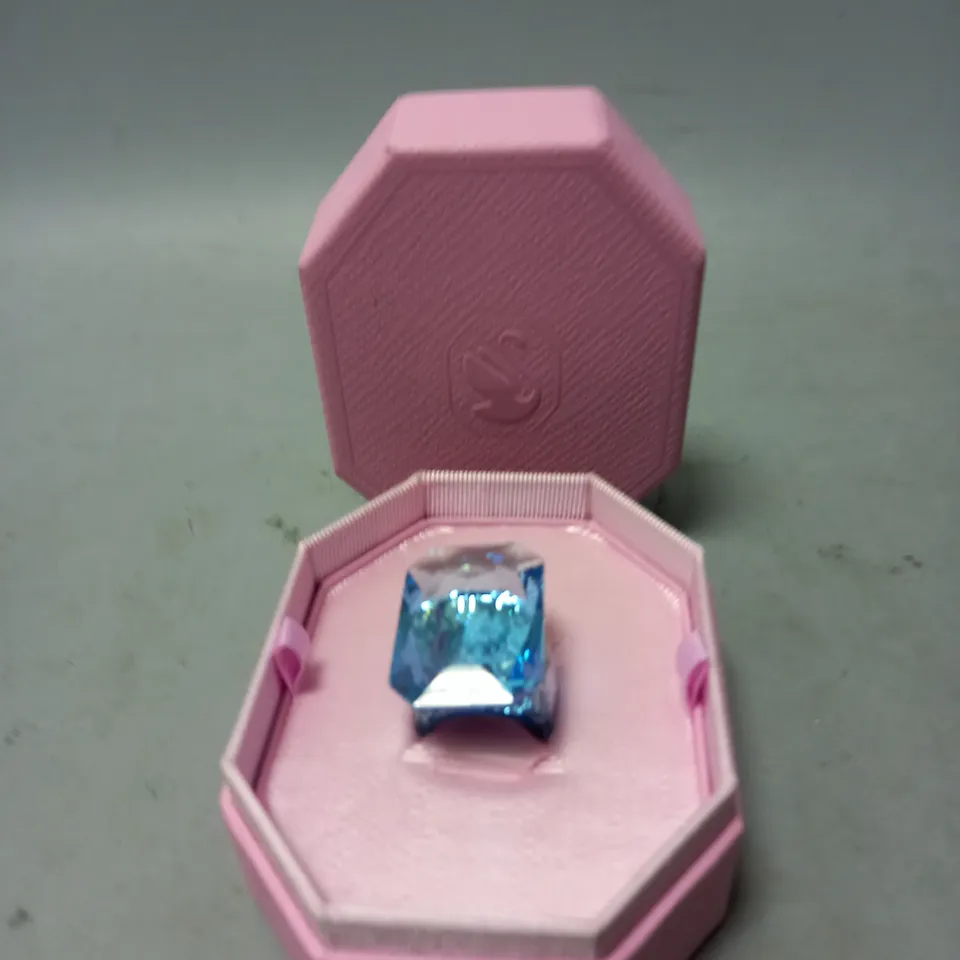 BOXED SWAROVSKI LUCENT COCKTAIL RING, OVERSIZED CRYSTAL, OCTAGON CUT, BLUE