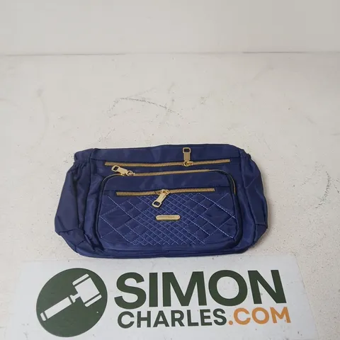 NAVY BLUE QUILTED HANDBAG WITH GOLD-TONE ZIPS