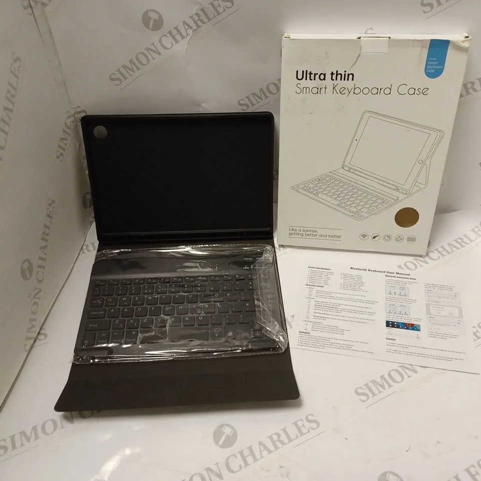 BOXED ULTRA-THIN SMART KEYBOARD CASE WITH BLUETOOTH WIRELESS KEYBOARD AND INSTRUCTIONS