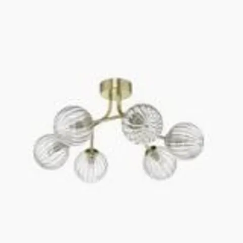 BOXED DAR LIGHTING YISKA 6 LIGHT SEMI FLUSH POLISHED CHROME RIBBED GLASS
