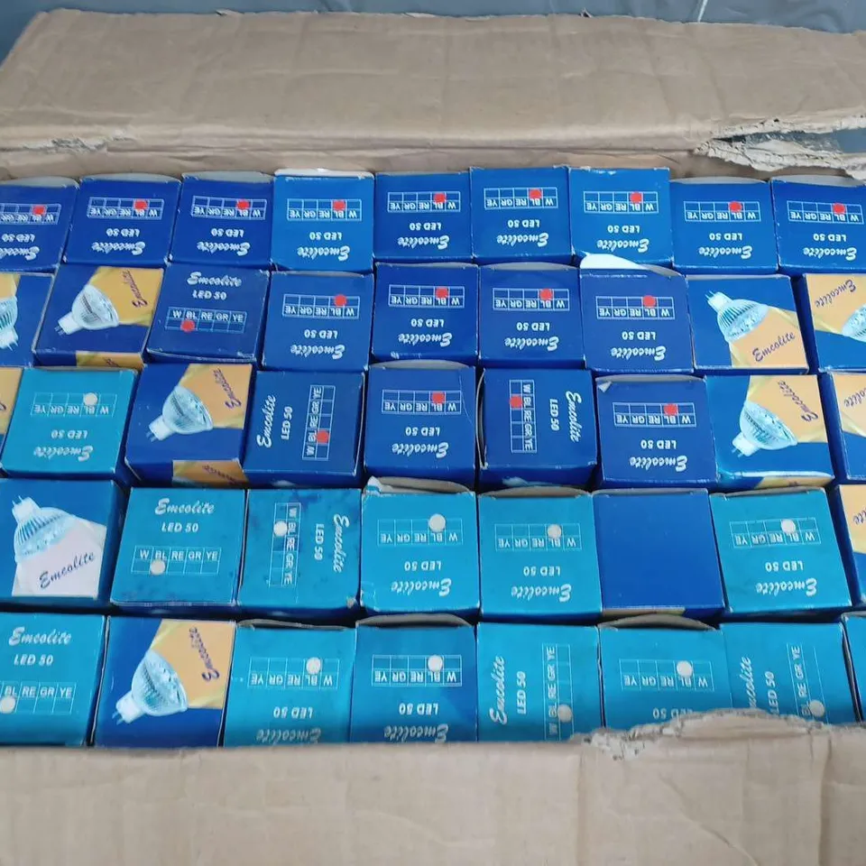 APPROXIMATELY 150 BOXED EMCOLITE LED 50 BULBS 