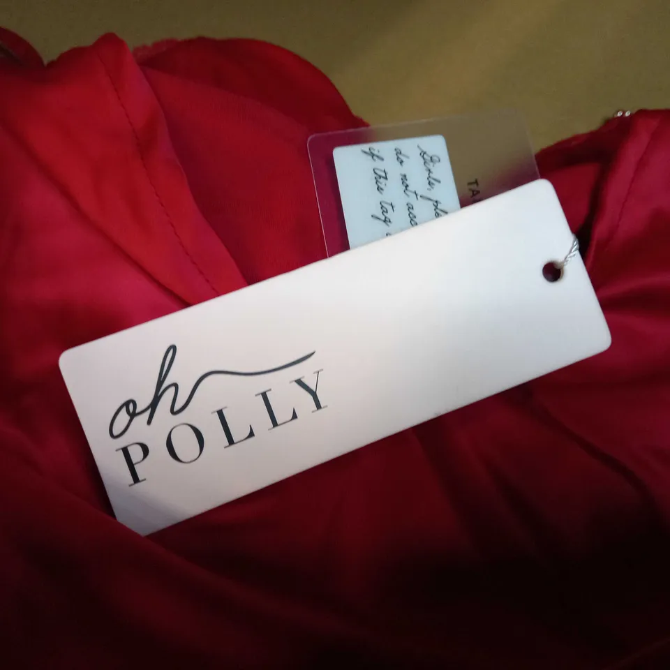 OH POLLY RED SATIN RUCHED STATEMENT MINI DRESS - SIZE 12