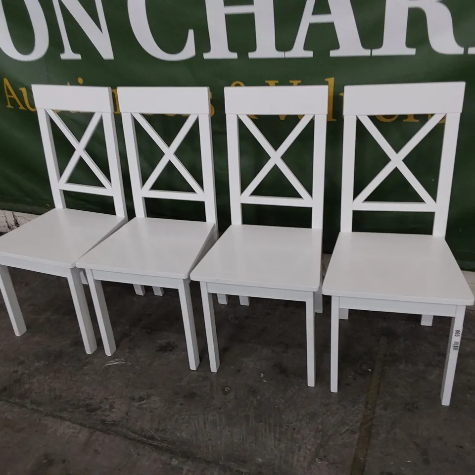 SET OF FOUR WHITE PAINTED WOODEN X BACK DINING CHAIRS 