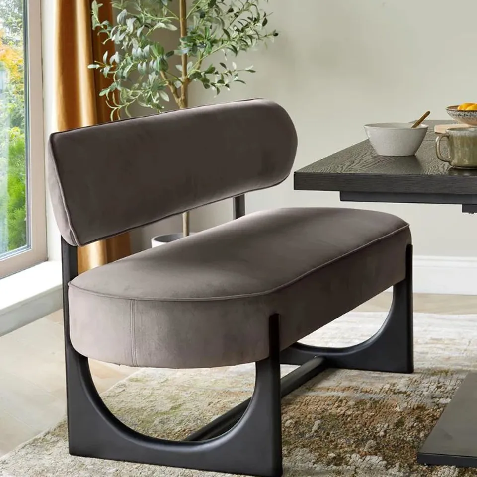 BOXED DANETTI ORLAN MOCHA VELVET 3 SEATER DINING BENCH WITH BACKREST