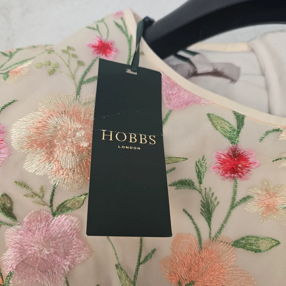 HOBBS LONDON TIA EMBROIDERED DRESS – CREAM MULTI FLORAL, UK 22
