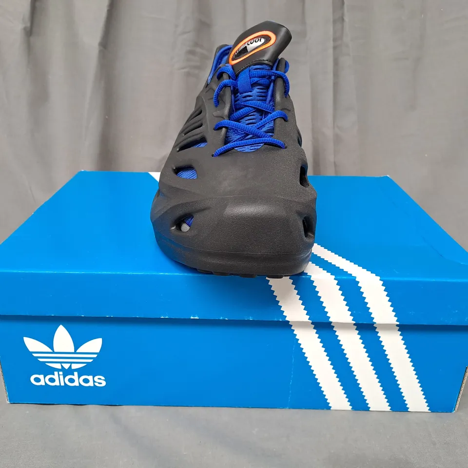 BOXED PAIR OF ADIDAS ADIFOM CLIMACOOL SHOES IN BLACK/BLUE UK SIZE 9.5