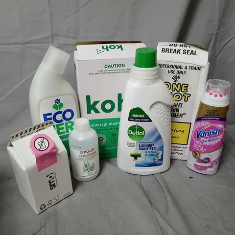 APPROXIMATELY 12 ASSORTED LIQUIDS TO INCLUDE THE KOH UNIVERSAL CLEANER, SMOL WASHING UP LIQUID, VANISH OXI ACTION, ETC