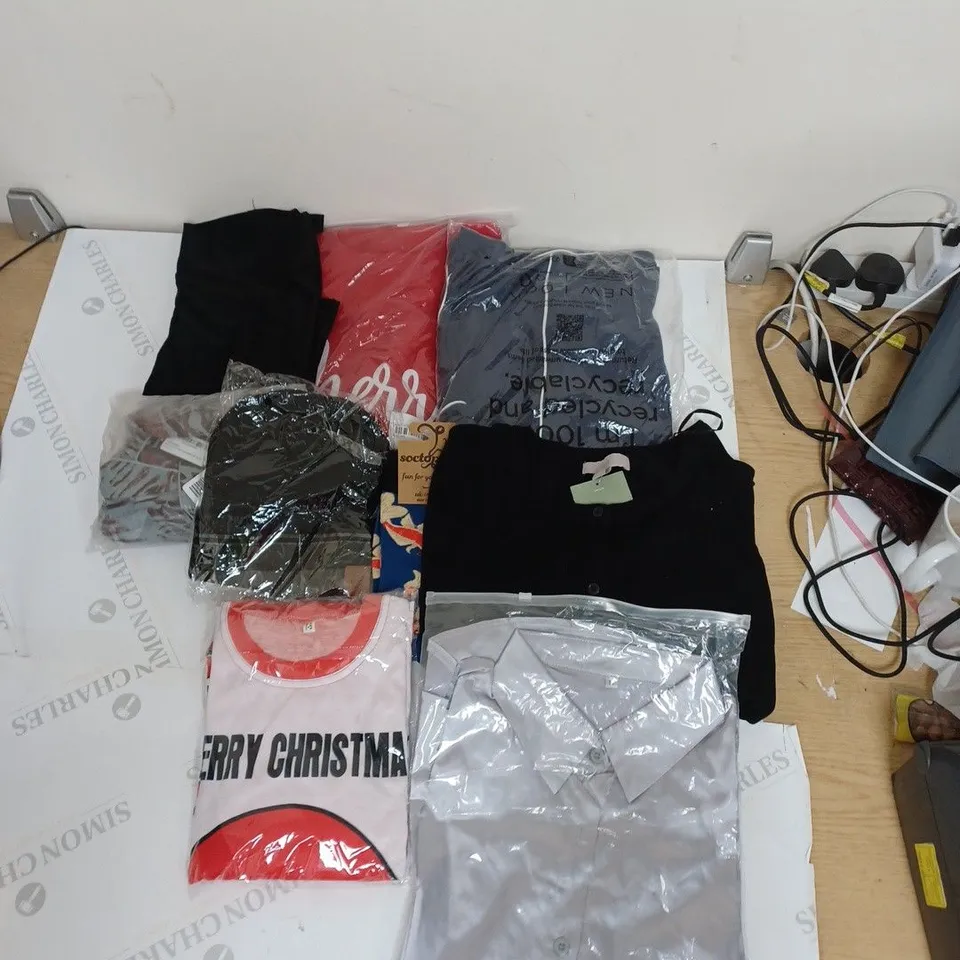 BOX OF ASSORTED CLOTHING ITEMS TO INCLUDE PYJAMAS, HATS, SWEATERS ETC 