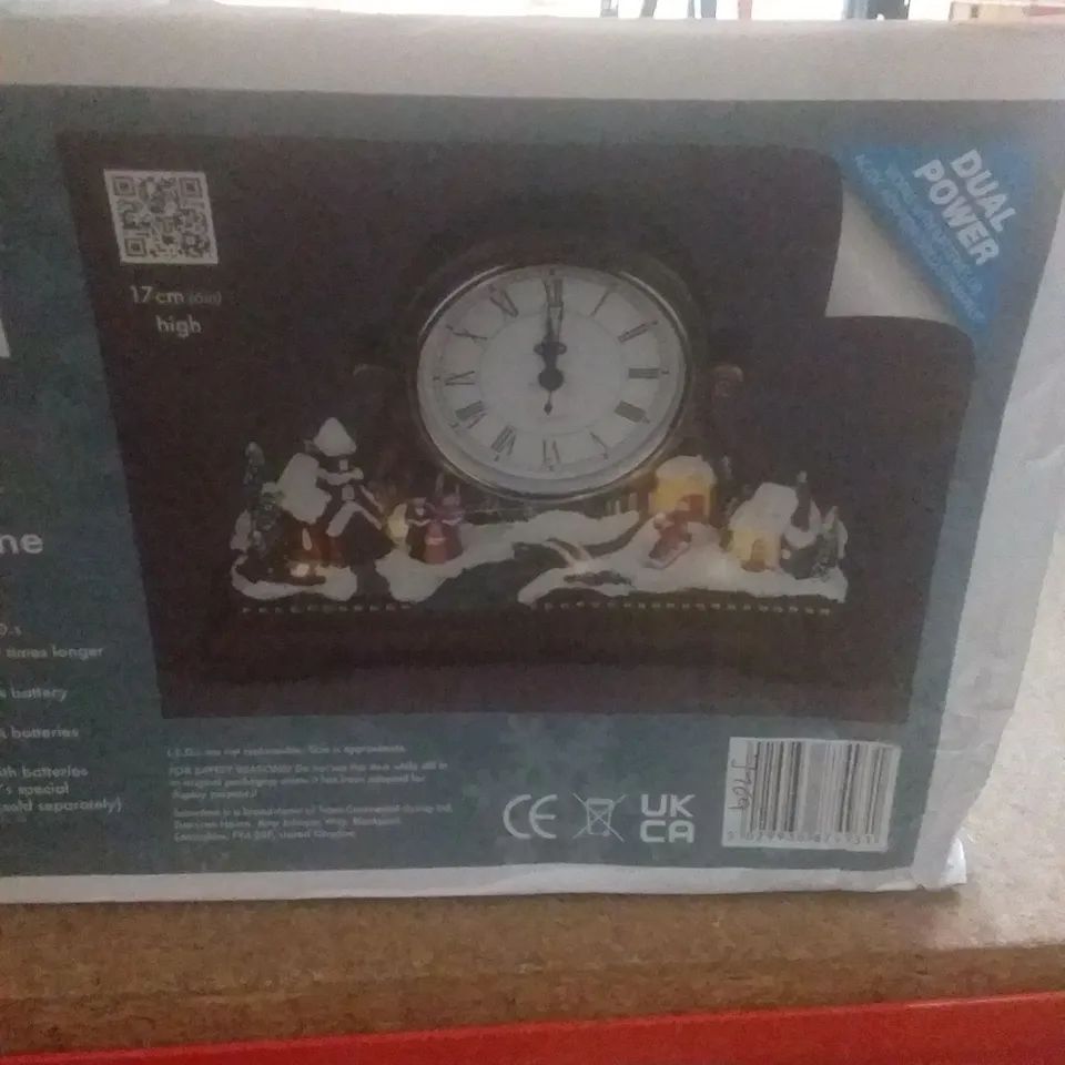 BOXED MANTEL CLOCK WITH LED VILLAGE SCENE