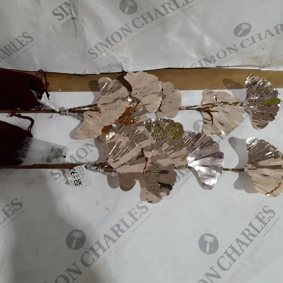 BOXED ALISON CORK SET OF 2 GINKO LEAF PRELIT STEMS - GOLD