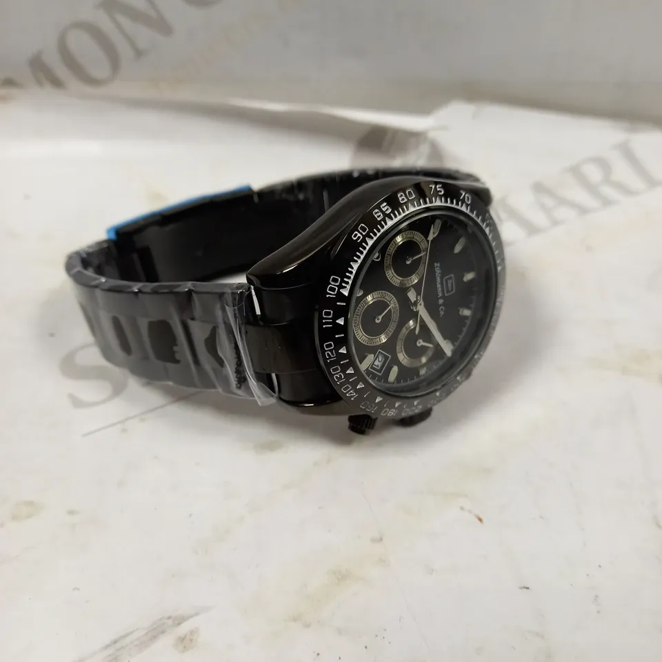 MENS ZIHLMANN & Co Z400 WATCH – MULTI FUNCTION MOVEMENT – BLACK STAINLESS STEEL STRAP – BLACK DIAL – 3ATM WATER RESISTANT