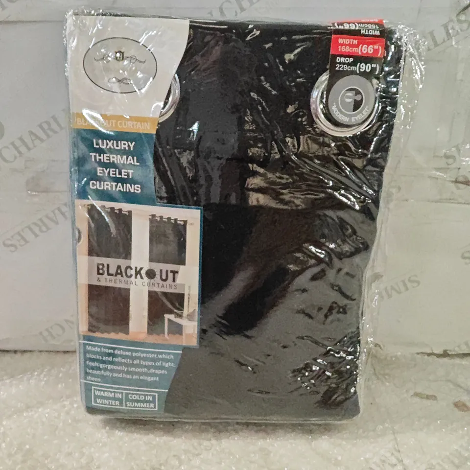 BLACKOUT CURTAINS WITH EYELETS – 168CM X 229CM, BLACK