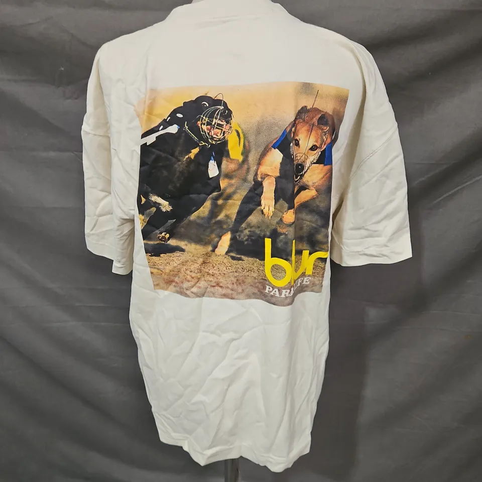 HOLLISTER BLUR HEAVYWEIGHT COTTON BOXY FIT TEE IN BEIGE SIZE L