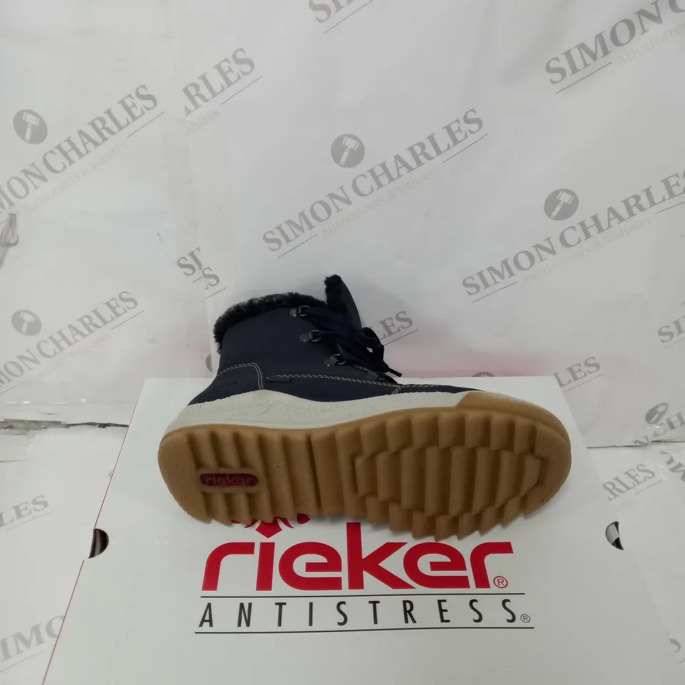 BOXED PAIR OF RIEKER BLUE BOOTS SIZE 5