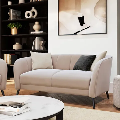 BOXED LOREN 2 SEATER SOFA, BEIGE CLASSIC PLUSH FABRIC 