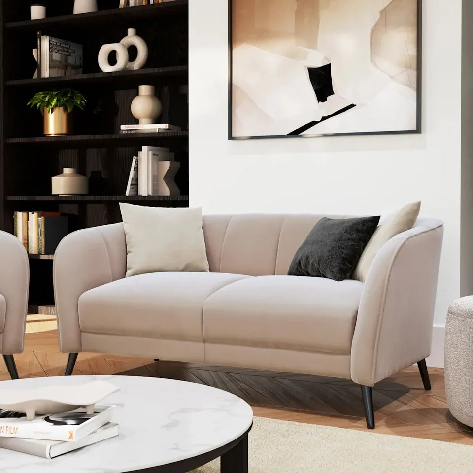 BOXED LOREN 2 SEATER SOFA, BEIGE CLASSIC PLUSH FABRIC 