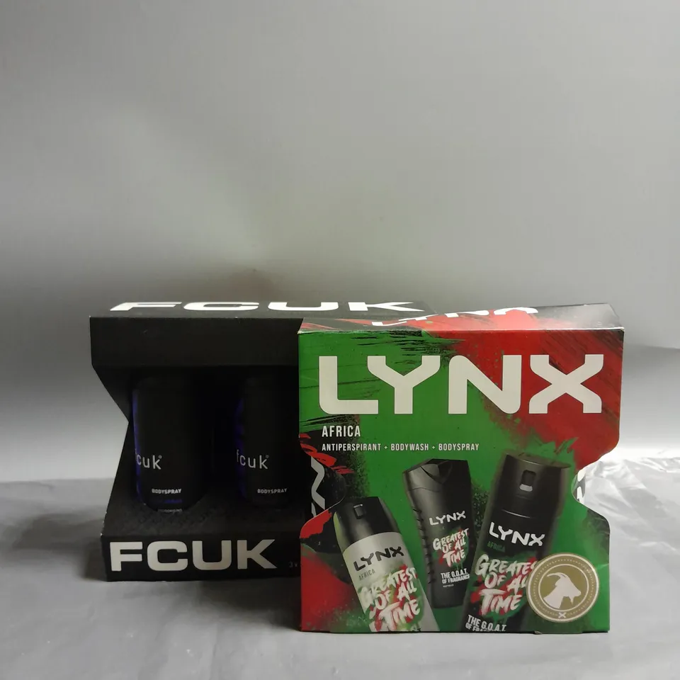 BOX OF 6 ASSORTED MENS BODY SETS TO INCLUDE LYNX AFRICA AND FCUK BODY SPRAY 