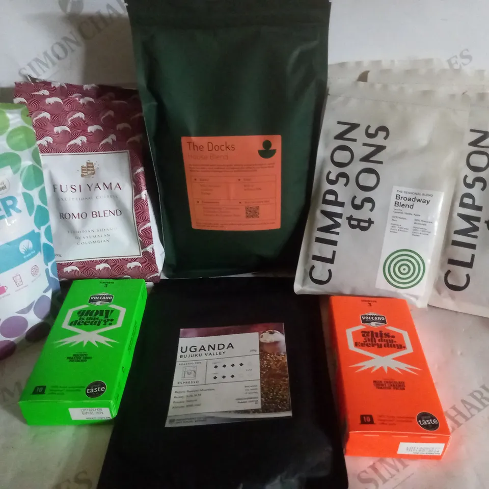 BOX OF APPROX 10 ASSORTED PRODUCTS TO INCLUDE WILL POWER KETO POWDER, THE DOCKS HOUSE BLEND COFFEE, VOLCANO COFFEE WORKS, ETC 