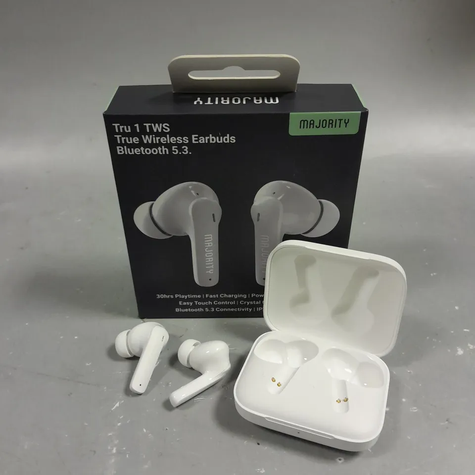 BOXED MAJORITY TRU 1 TRUE WIRELESS EARPHONES	 IN WHITE 