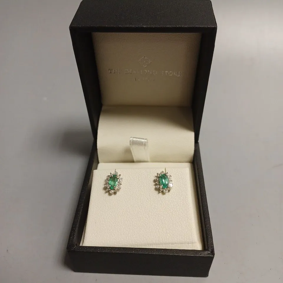 THE DIAMOND STORE LONDON EMERALD AND STELLATO DIAMOND CLUSTER EARRINGS