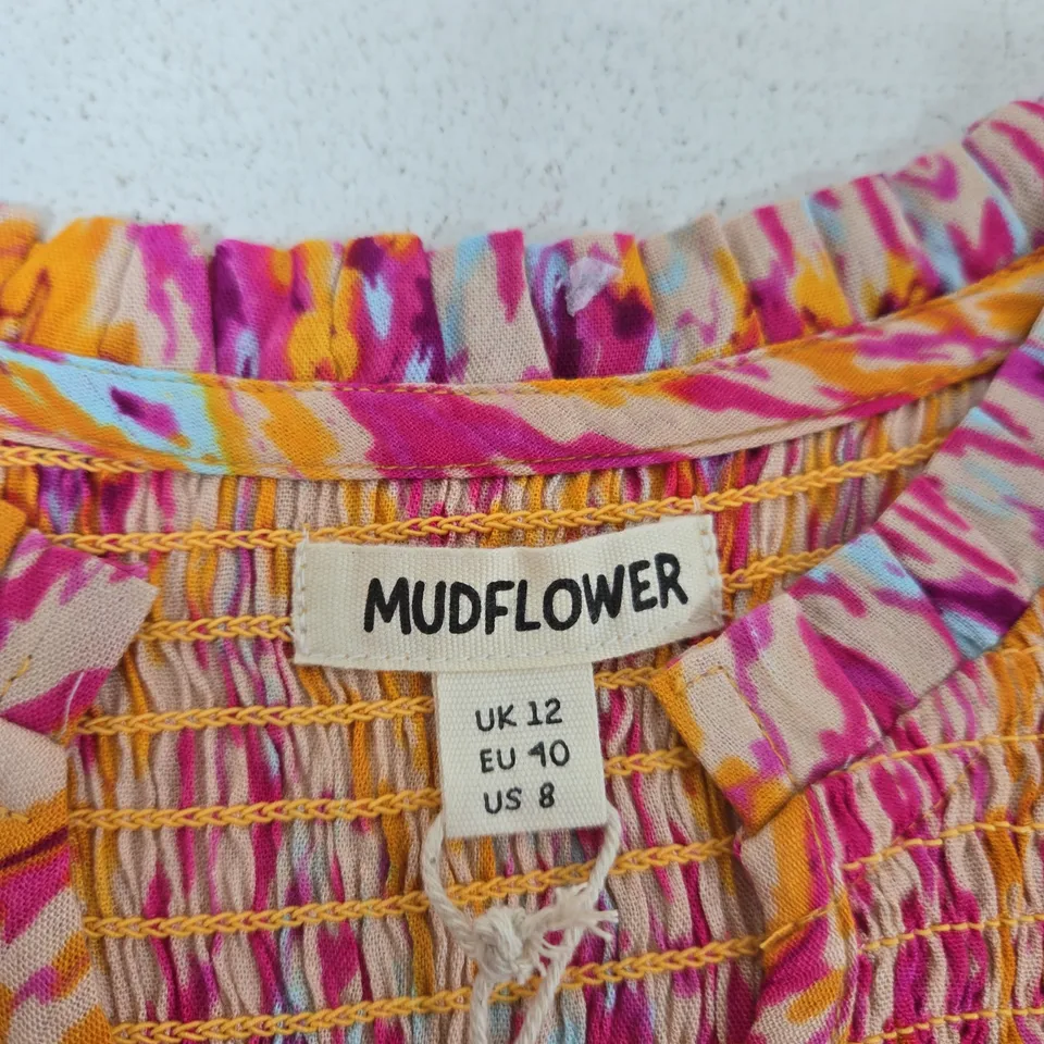 MUDFLOWER WOMEN'S DRESS - UK 12 (EU 40, US 8) PINK/ORANGE ZIGZAG PRINT, LONG-SLEEVE