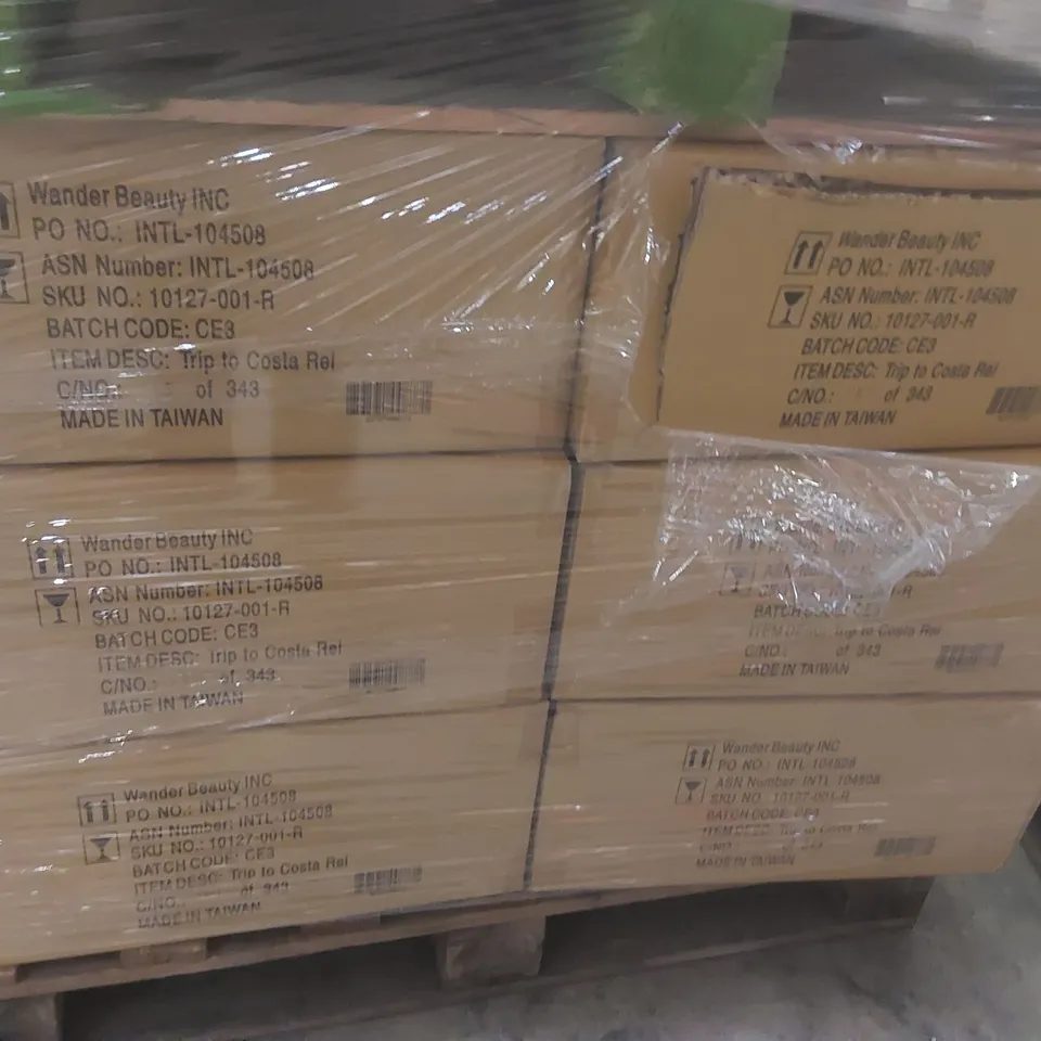 PALLET CONTAINING A VERY LARGE QUANTITY OF ASSORTED BEAUTY RELATED PRODUCTS INCLUDING: BIRCHBOX BEAUTY SETS, WANDER TRIP FOR TWO BRONZER ECT