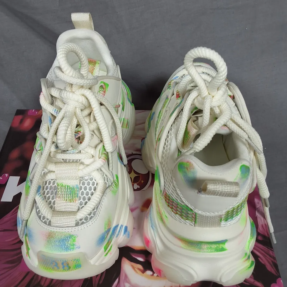 BOXED KOI SUGAR WISHES CHUNKY HI-TOPTRAINERS IN PASTEL MULTI - UK 6