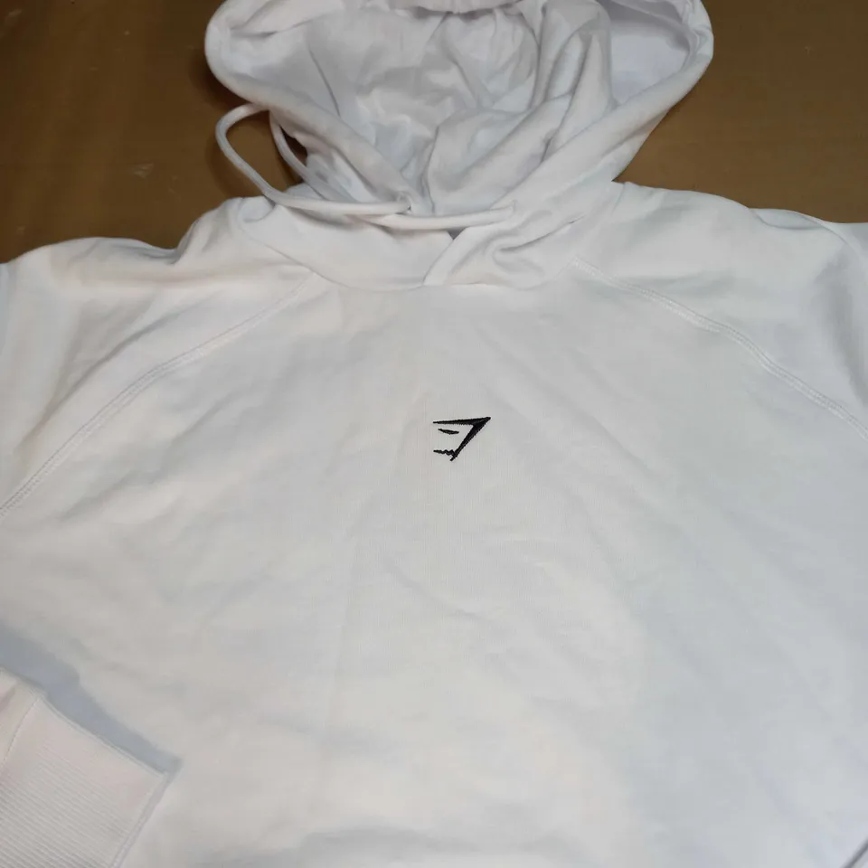 GYMSHARK LOGO WHITE HOODIE SIZE S