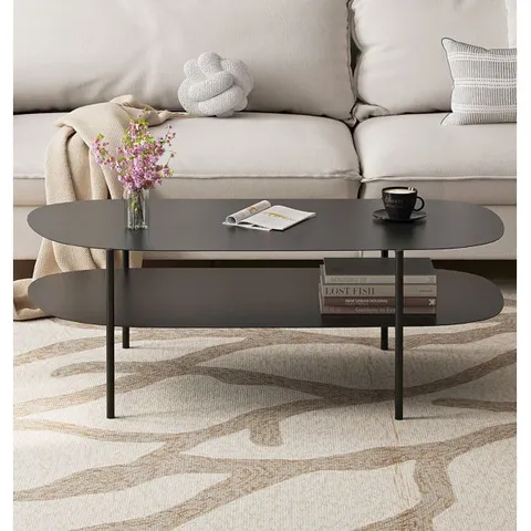 BEWDLEY OVAL COFFEE TABLE WITH SHELF BLACK