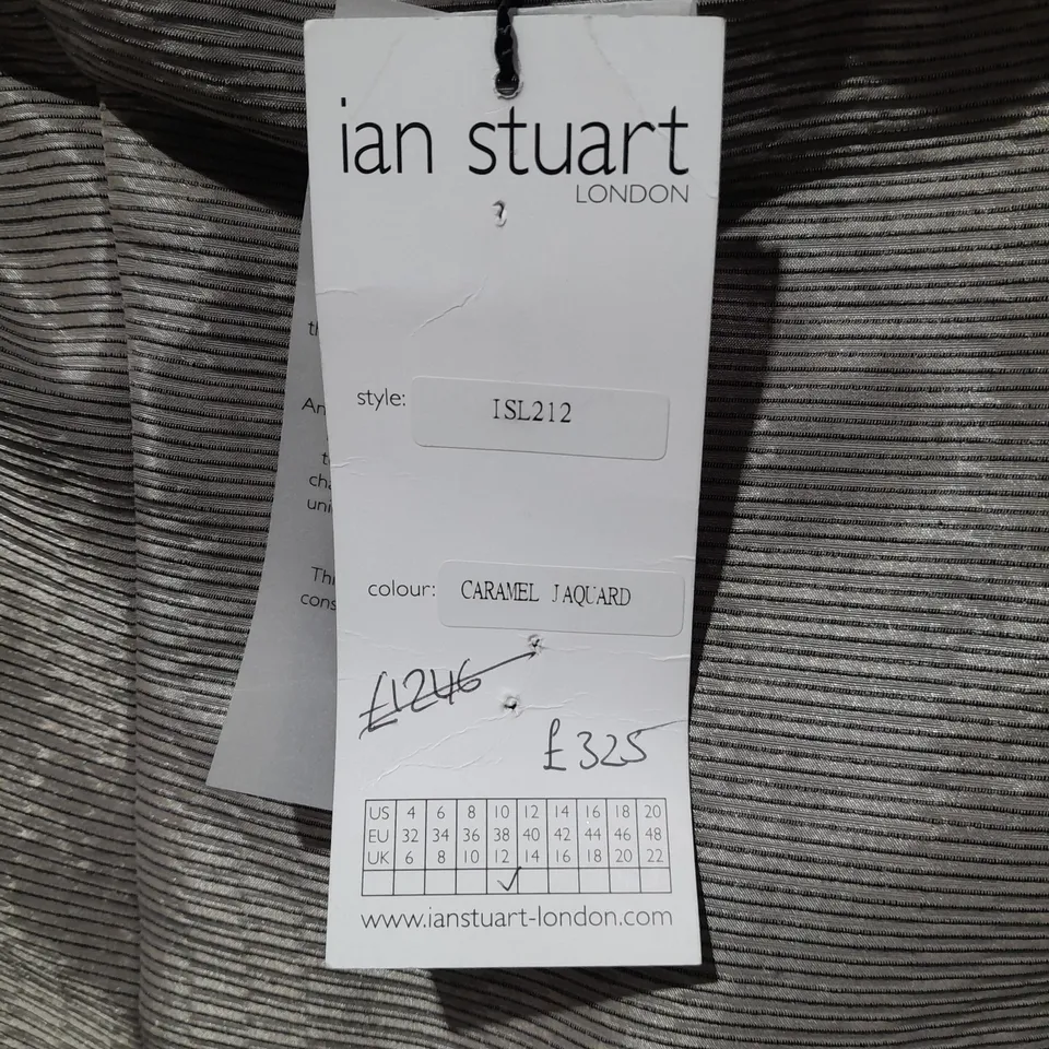 IAN STUART CARAMEL JAQUARD EMBELLISHED DRESS AND SHOULDER JACKET - 12