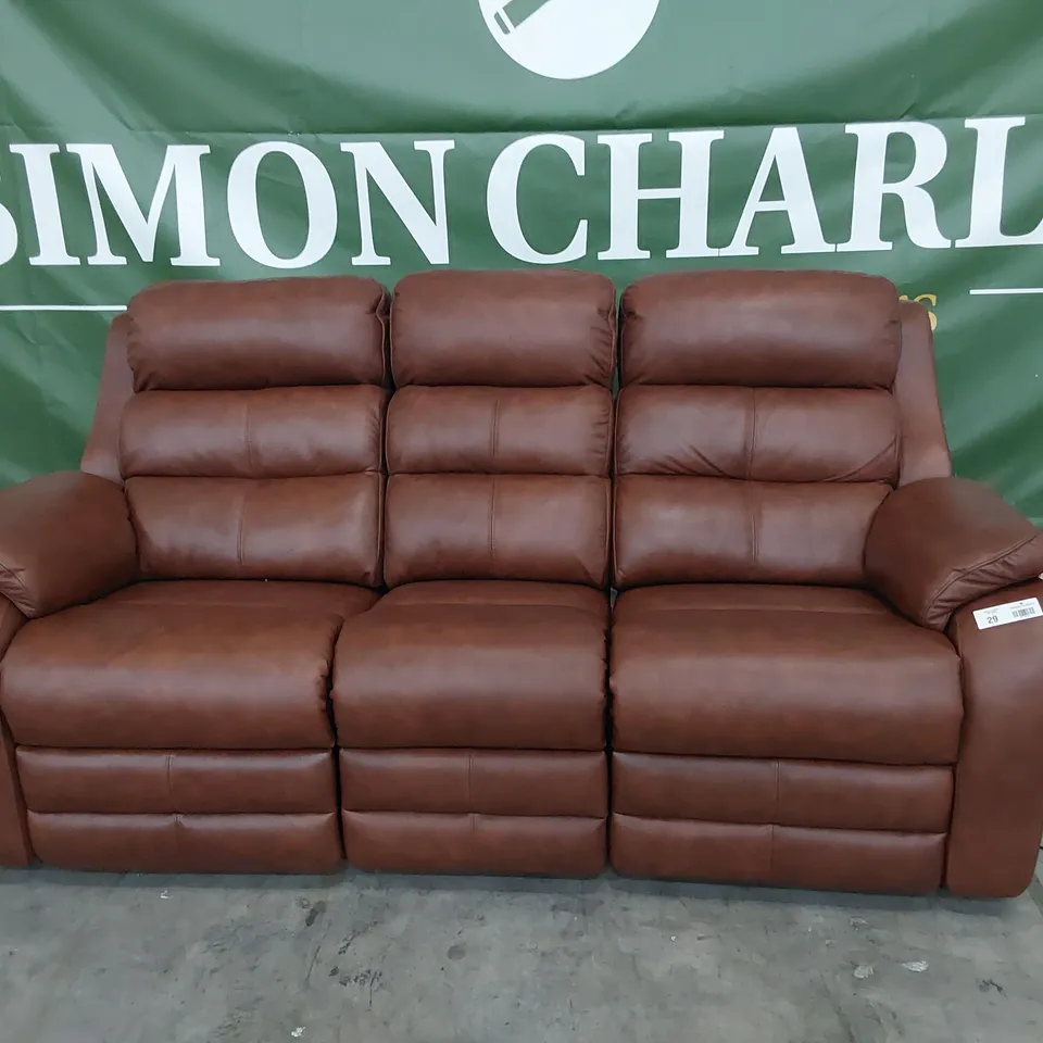 QUALITY BRITISH DESIGNER G PLAN GREENWICH POWER RECLINING THREE SEATER SOFA REGENT MAPLE LEATHER
