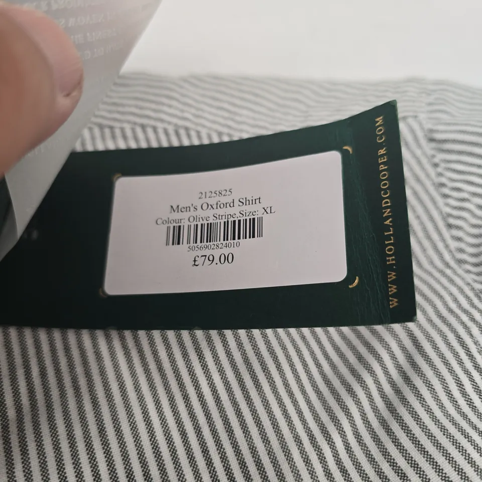 HOLLAND COOPER MEN’S OXFORD SHIRT – OLIVE STRIPE, XL