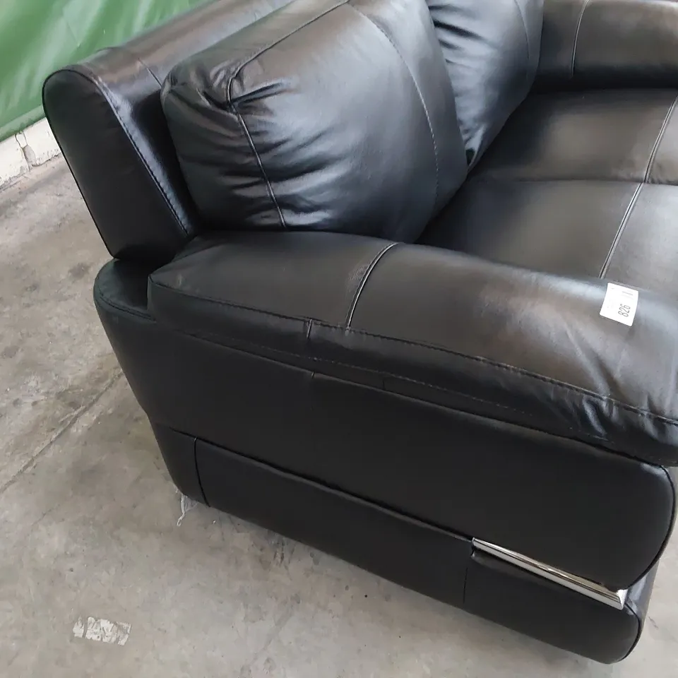 DESIGNER TWO SEATER SOFA HIGH GLOSS BLACK LEATHER WITH CHROME TRIM