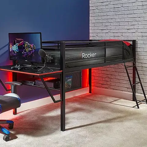 BOXED X-ROCKER SANCTUM MID SLEEPER BED AND DESK - BLACK (1 BOX)