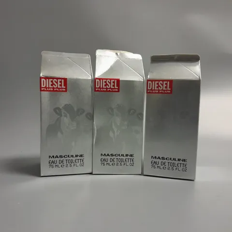 3 BOXED AND SEALED DIESEL PLUS PLUS MASCULINE EAU DE TOILETTE 75ML