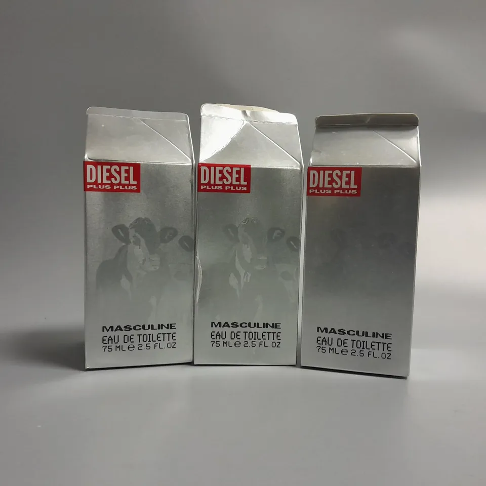 3 BOXED AND SEALED DIESEL PLUS PLUS MASCULINE EAU DE TOILETTE 75ML 