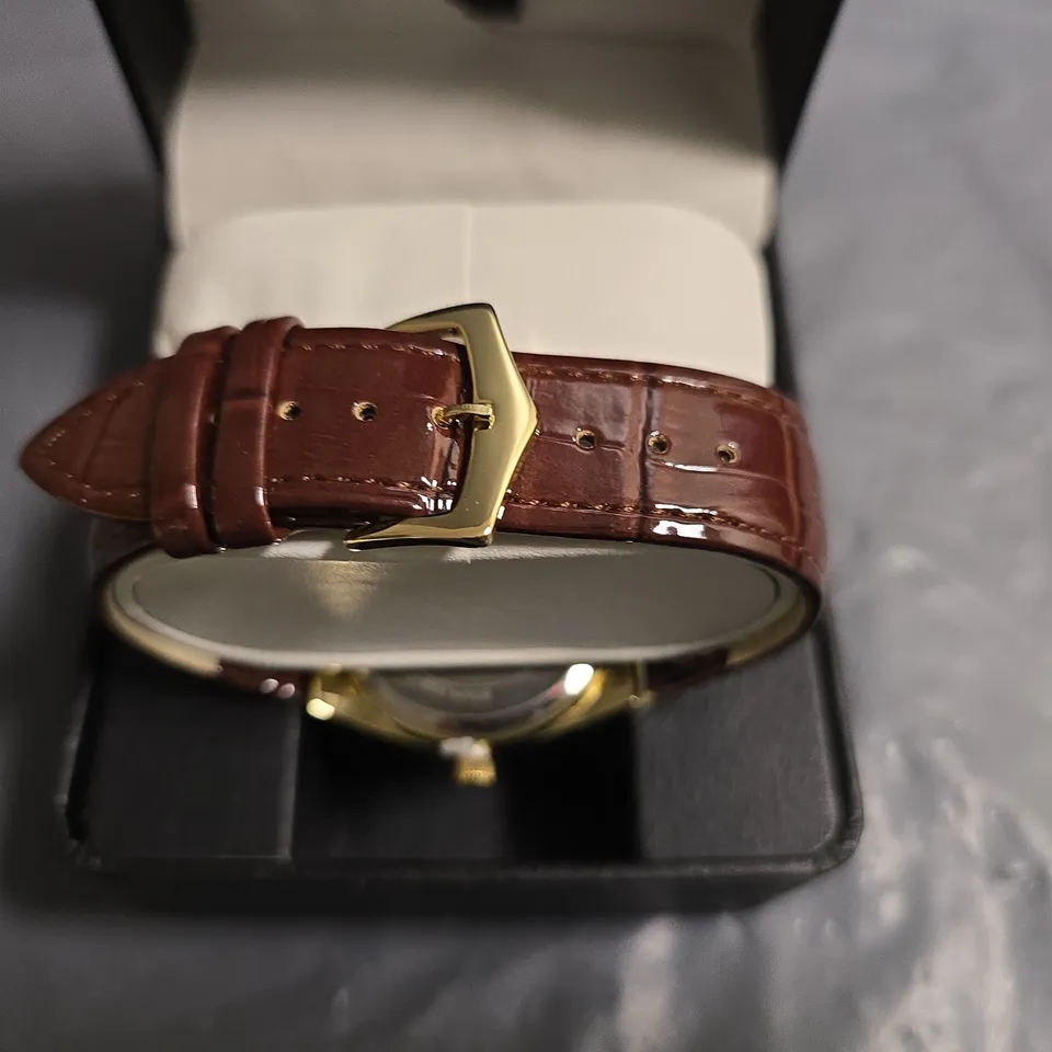 ERNEST FERDINAND GOLD DIAL WATCH WITH BROWN LEATHER STRAP