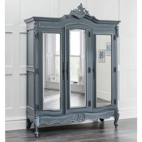 BRAND NEW BOXED HOMESDIRECT 365 CHLOE ANTIQUE FRENCH STYLE GREY TRIPLE WARDROBE(5 BOXES)