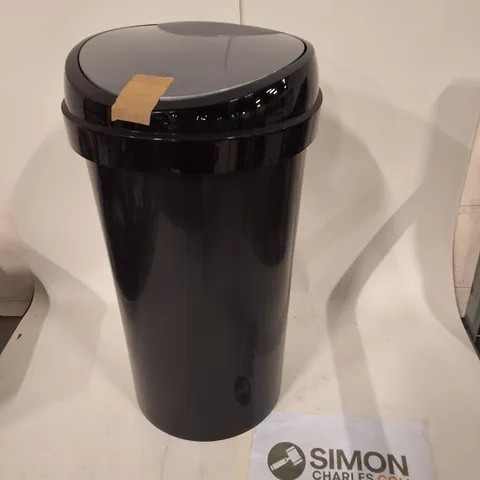 BOXED BLACK PLASTIC BIN WITH GREY LID