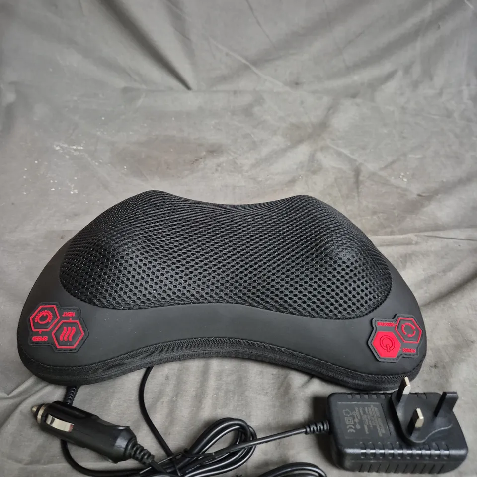CAR & HOME MASSAGE PILLOW WITH MULTI‑ZONE MASSAGE (NECK/WAIST/ABDOMEN/LEG) – INCLUDES CAR ADAPTOR
