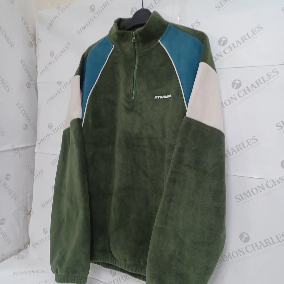 IETS FRANS LARGE 1/4 ZIP FLEECE GREEN/WHITE/BLUE 