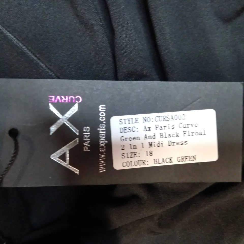 AX PARIS CURVES GREEN/BLACK MIDI DRESS - SIZE 18