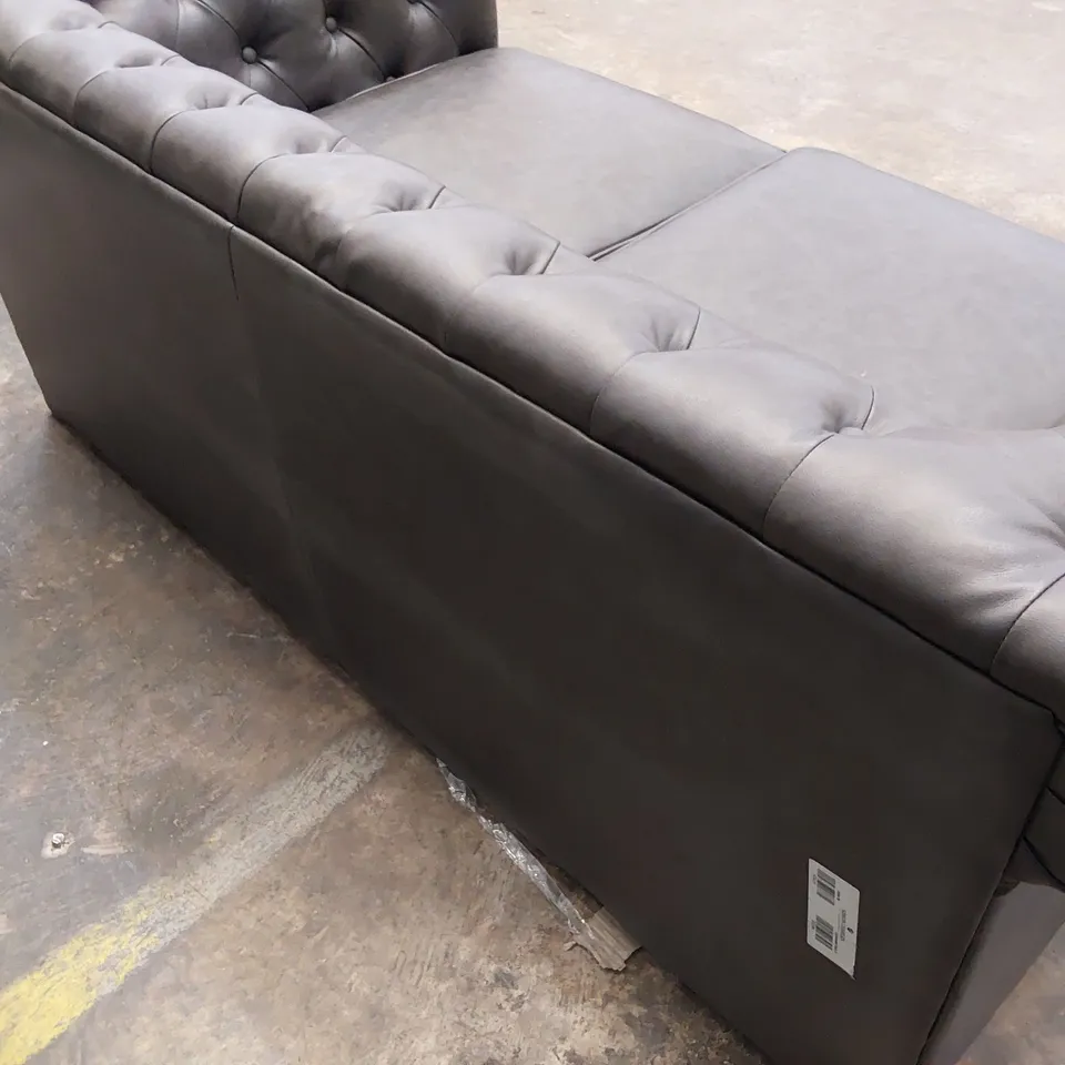 DESIGNER TWO SEATER CHESTERFIELD SOFA GREY LEATHER 