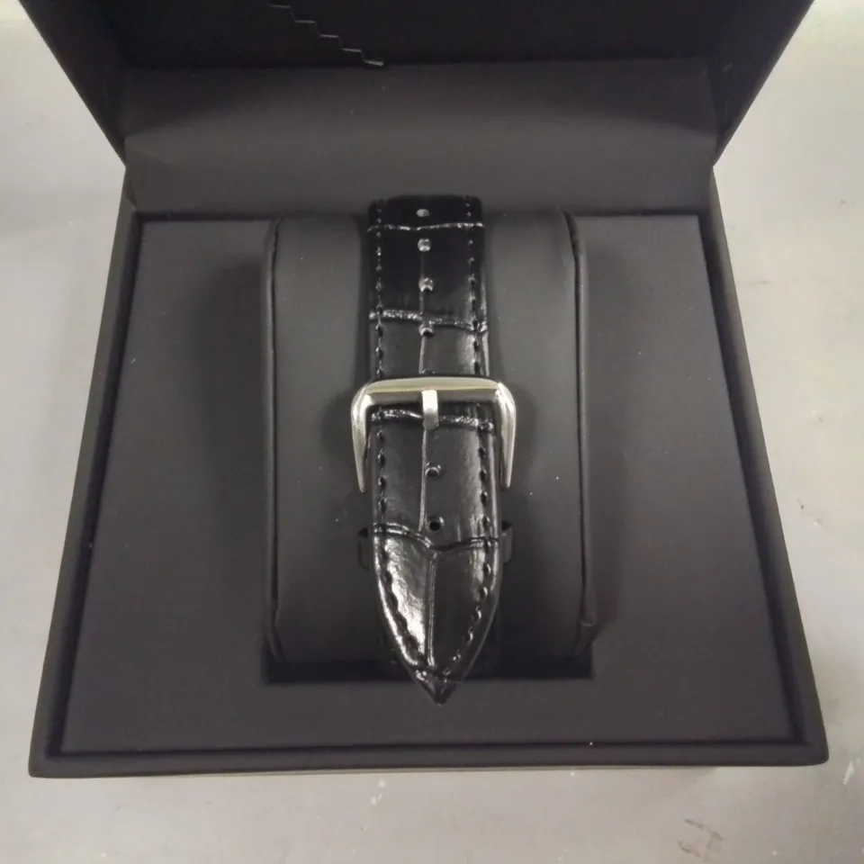 LOUIS LACOMBE STAINLESS STEEL CHRONOGRAPH WATCH WITH BLACK LEATHER STRAP